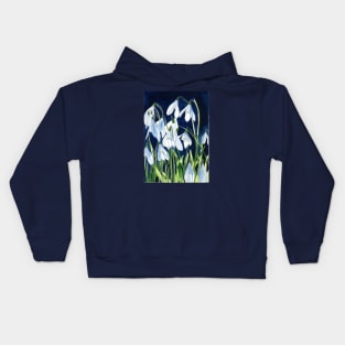 Watercolour painting of snowdrops with a dark background Kids Hoodie